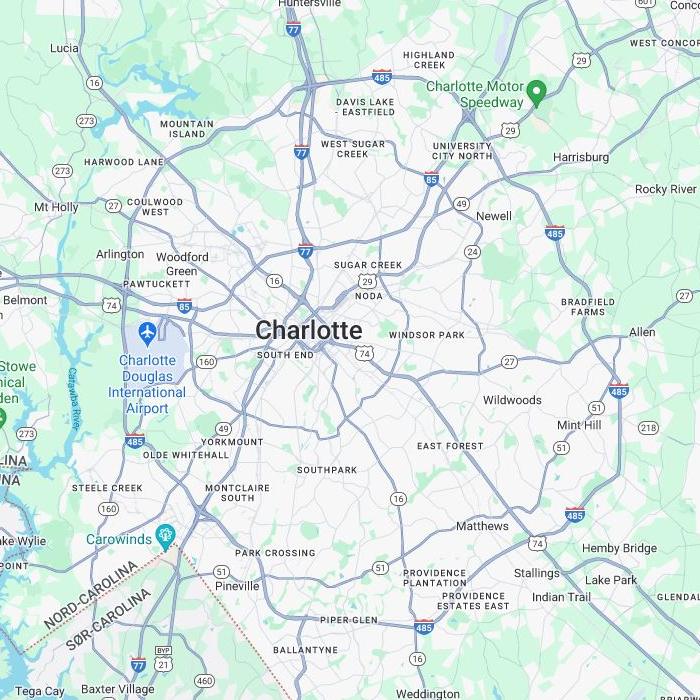 Map over Charlotte North Carolina.